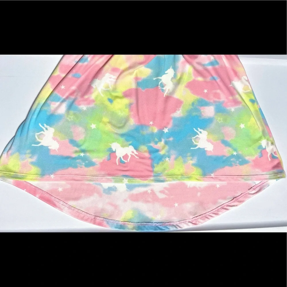 Kids Girls Size XS 4/5 Maxi Dress Set Of 2 Tie Dye Unicorn & Blue Flowers NEW